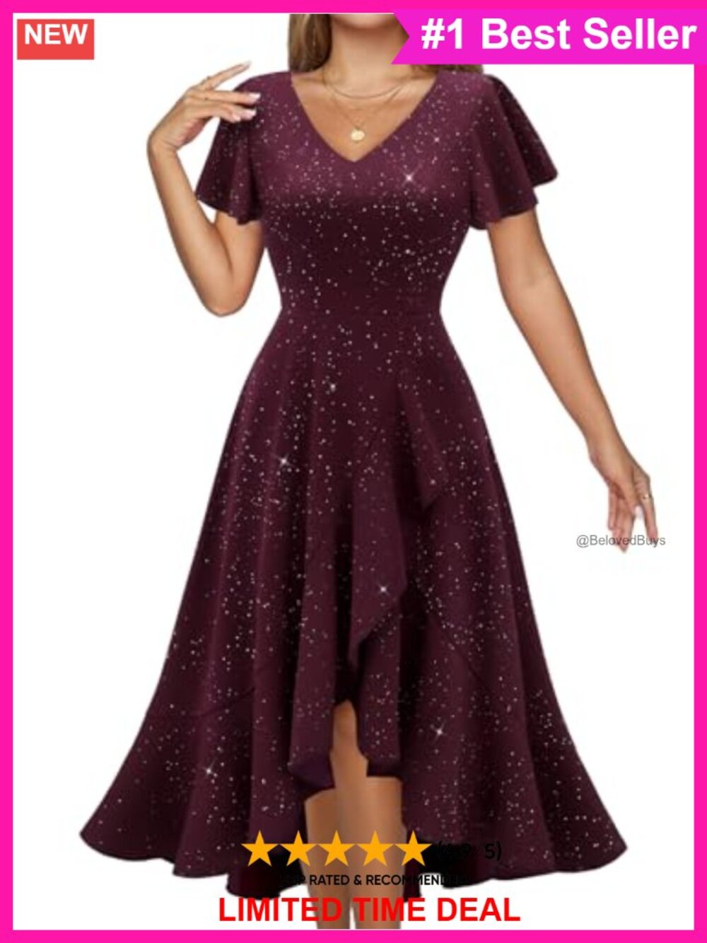 Sparkly Sequin Cocktail Formal Dress V-Neck Hi-Low Evening Gown